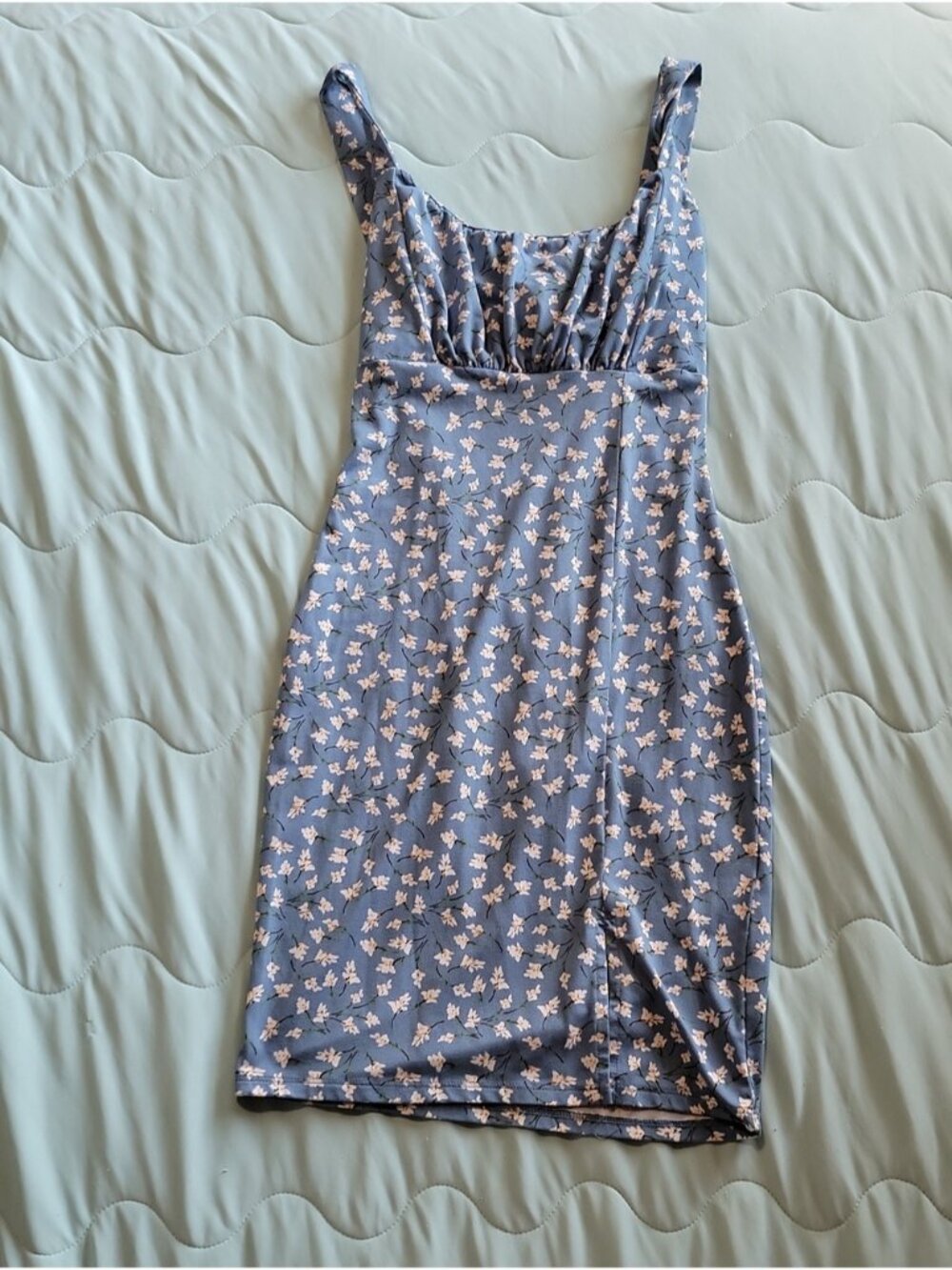 Blue Floral Sleeveless Tank Dress -small